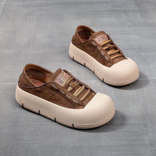 酷步奇2024复古真皮厚底松糕圆头女休闲鞋 商品图3