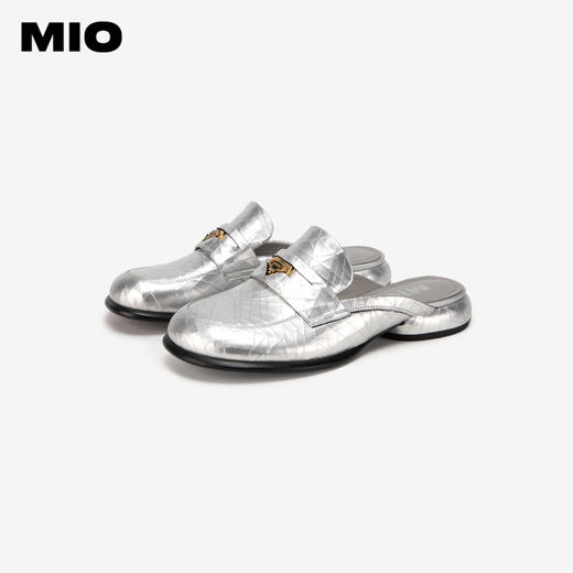 MIO米奥夏季拖鞋纯色低跟牛皮革面料时尚质感耐磨包头拖女M242224011 商品图5