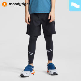 【24年夏新品】moodytiger男童假两件长裤春秋新款打底裤柔软弹力运动裤| 小云朵 M02111501