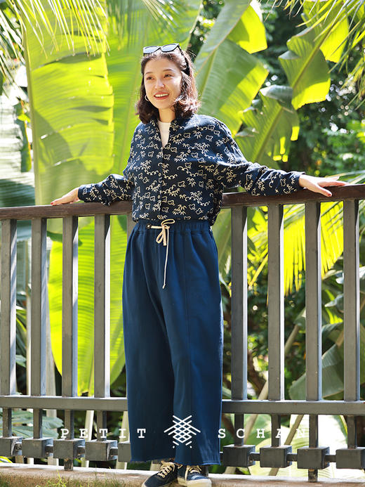 PETIT SCHAN小闪 CLO#445 52 Hertz whale 52赫兹的鲸 纯棉480g卫衣面料抽绳松紧腰九分阔腿直筒裤 商品图4