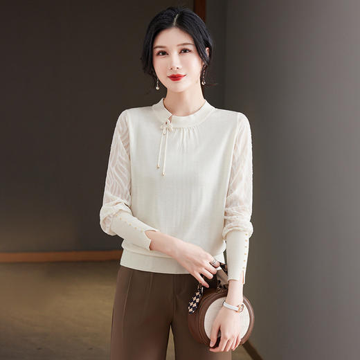 春秋新款，中式长袖t恤女宽松妈妈针织冰丝打底衫圆领薄上衣CC-101-8A704 商品图2