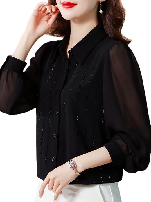 雀说 黑色雪纺衬衫女士装早春秋洋气上衣漂亮小衫衬衣4ZF-021910 商品图4