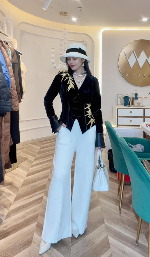 【雾境定制】黑金锦竹高级感新中式拼皮刺绣上衣外套  3203095 商品图6