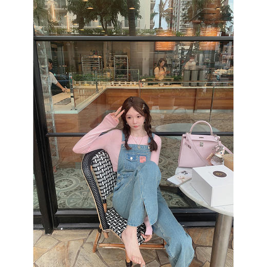 金蘑菇菇 weekend vibe甜妹/ 少女感减龄牛仔背带裤宽松直筒长裤 商品图4