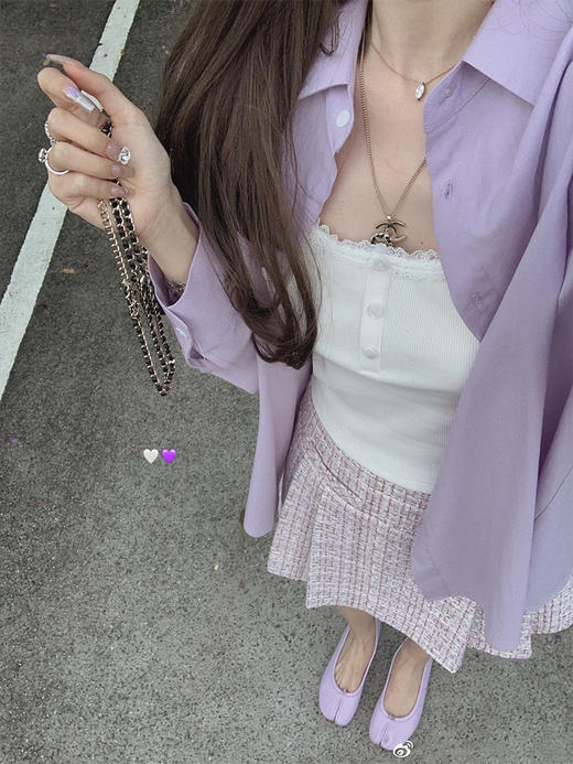 奶灰/紫色半裙 金蘑菇菇 奶香冷翠 防晒三件套/ 甜辣少女防晒衬衫吊带短裙套装夏 商品图2