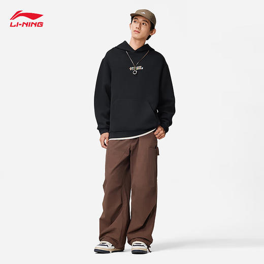 李宁卫衣男子套头连帽卫衣2024春季字母图案LOGO空气层外套AWDU023 商品图2
