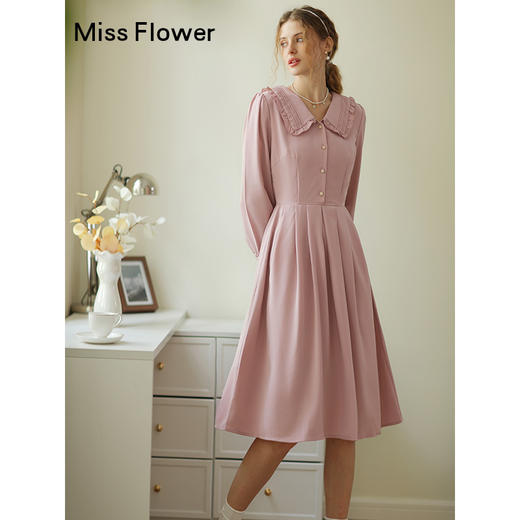 勿忘花粉色洋气减龄娃娃领连衣裙女2025春季新款显瘦漂亮裙子春秋 商品图1