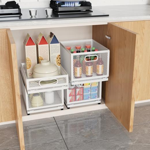 【可叠加】零食收纳筐多层厨房调味料瓶罐置物架橱柜内分层储物拉篮 商品图4