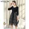 未风黑色网纱连衣裙女春2024春季新款女装气质假两件收腰a字裙子 商品缩略图2
