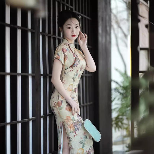 春季新款，气质优雅日常可穿复古天丝麻短袖旗袍GSJ-801 商品图2