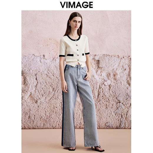 VIMAGE纬漫纪夏季新品时尚百搭撞色针织衫V2101714 商品图1