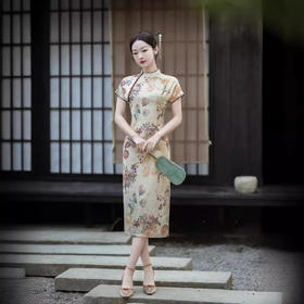 春季新款，气质优雅日常可穿复古天丝麻短袖旗袍GSJ-801