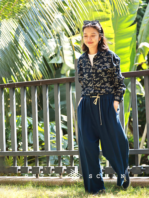 PETIT SCHAN小闪 CLO#445 52 Hertz whale 52赫兹的鲸 纯棉480g卫衣面料抽绳松紧腰九分阔腿直筒裤 商品图2