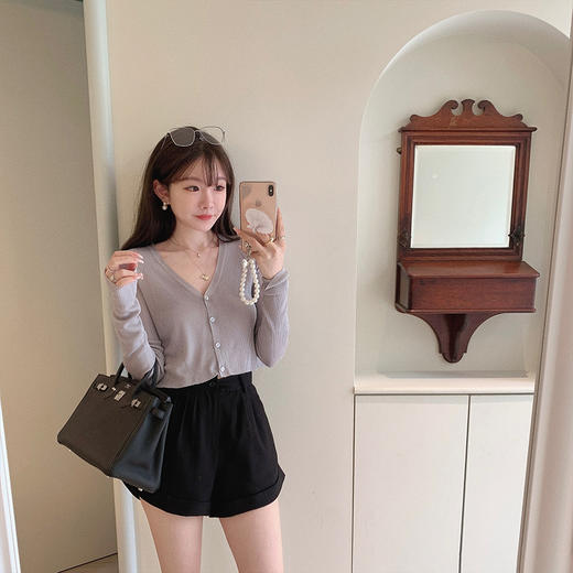 灰蓝XS码 金蘑菇菇Etoil 风情南瓜裤/夏季卷边高腰阔腿短裤女休闲宽松裤子 商品图3