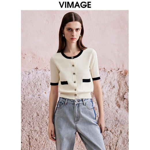 VIMAGE纬漫纪夏季新品时尚百搭撞色针织衫V2101714 商品图0
