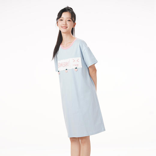 都市丽人生活家居春夏睡衣女32支CVC单面家居服薄款短袖裙女士睡裙LH46B7 商品图7