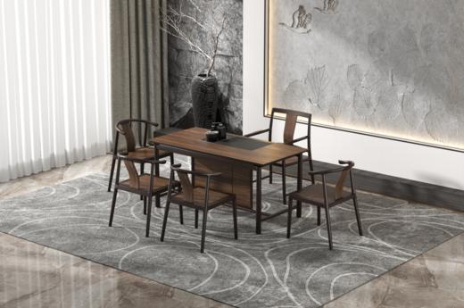 黑胡桃实木系列茶桌六件套茶桌（一桌一主人椅四副椅） 商品图1