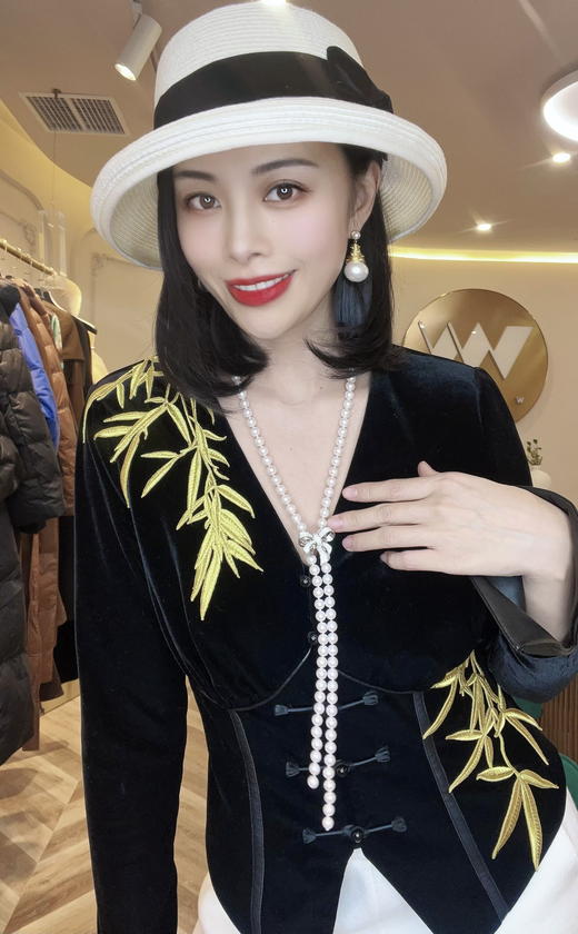 【雾境定制】黑金锦竹高级感新中式拼皮刺绣上衣外套  3203095 商品图11