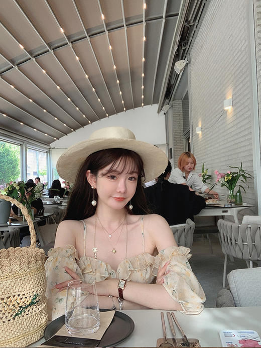 金蘑菇菇 Narcisse花洛莉爱神/ 氛围感茶歇法式露肩吊带连衣裙夏 商品图3