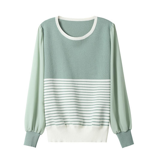 雪纺拼接针织上衣，新款春秋冰丝长袖t恤漂亮小衫薄款打底衫CC-28-1138 商品图4