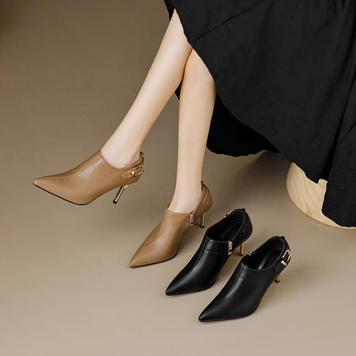 【预售5天】春季新款，性感百搭里外全真皮牛皮尖头金属跟高跟鞋FDME&FD8268 商品图6