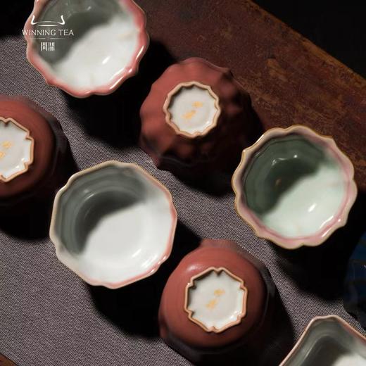 问鼎格物 萼红直口八方杯2入景德镇茶盏小茶杯个人陶瓷茶具品茗杯 商品图3