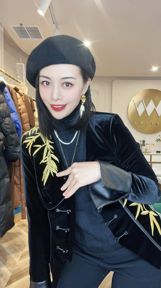 【雾境定制】黑金锦竹高级感新中式拼皮刺绣上衣外套  3203095 商品图12