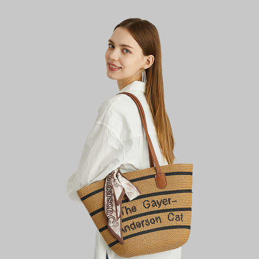 大英博物馆 盖亚安德森猫系列 草编 沙滩包 托特单肩包 驼色 送女生 生日节庆礼物 商品图1