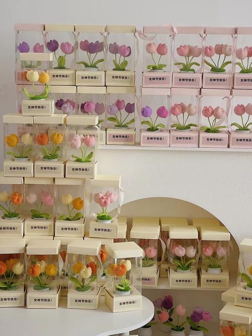 伴手礼预订款送员工老师妈妈礼品针织郁金香花束摆件 商品图3