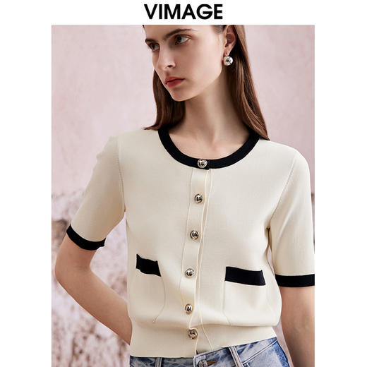 VIMAGE纬漫纪夏季新品时尚百搭撞色针织衫V2101714 商品图2