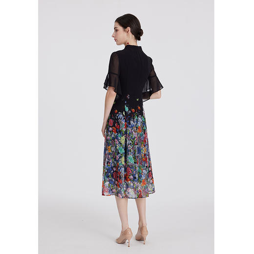 司歌印花雪纺连衣裙中式优雅中袖A891194X 商品图2