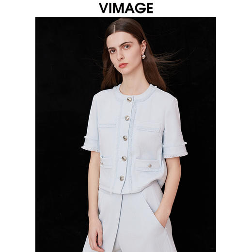 VIMAGE纬漫纪春季新款时尚气质小香风短外套V2103713 商品图3