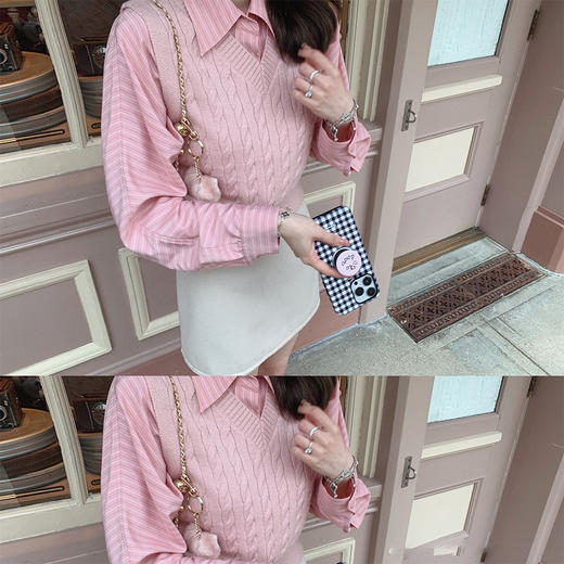 金蘑菇菇 檀香山学院 /长袖条纹衬衫女设计感小众宽松打底上衣 商品图6