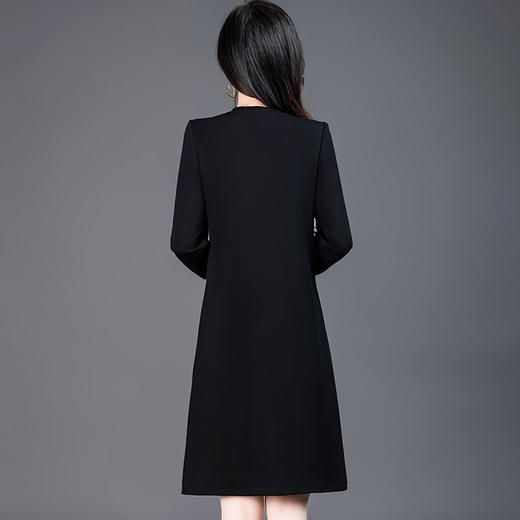 QYM-53408新中式假两件连衣裙黑色高腰长袖时尚气质优雅女装春装新款A字裙 商品图2