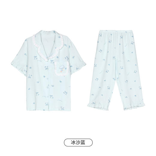 都市丽人生活家居春夏睡衣女软绵绵家居服薄款短袖七分裤女士套装LH41A3 商品图11