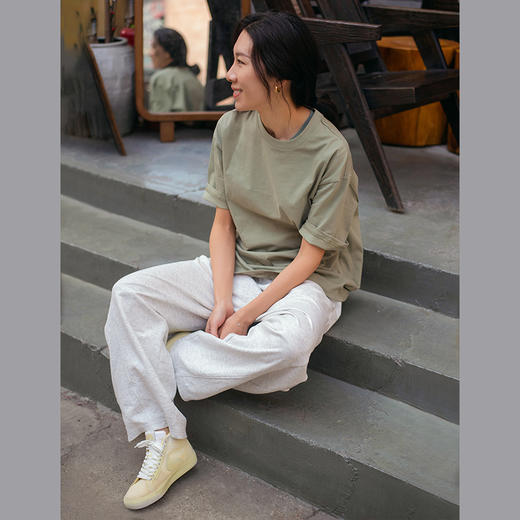 【100%棉】260g 双纱爽滑棉-圆领休闲宽松大T 中性男女同款运动短袖 商品图3