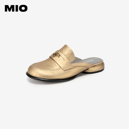 MIO米奥夏季拖鞋纯色低跟牛皮革面料时尚质感耐磨包头拖女M242224011 商品图2