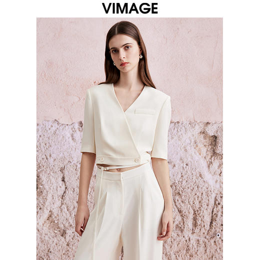 VIMAGE纬漫纪春季新款时尚显瘦小众设计纯色薄短外套V2103714 商品图0