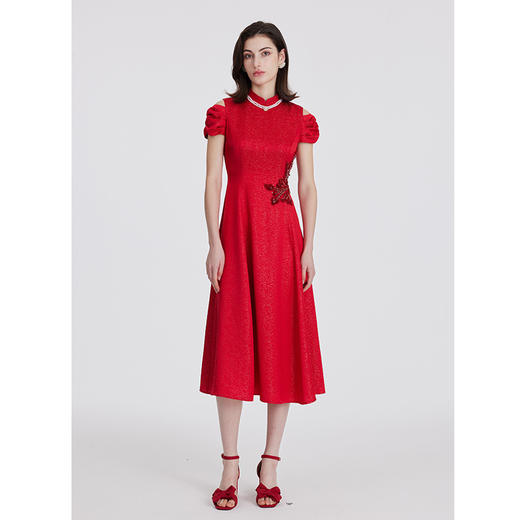 司歌喜庆礼服刺绣短袖连衣裙A891154X 商品图3