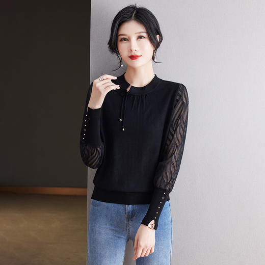 春秋新款，中式长袖t恤女宽松妈妈针织冰丝打底衫圆领薄上衣CC-101-8A704 商品图1