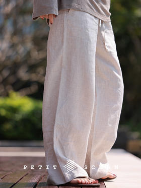 刚刚好 100%纯亚麻松紧腰抽绳休闲长裤
