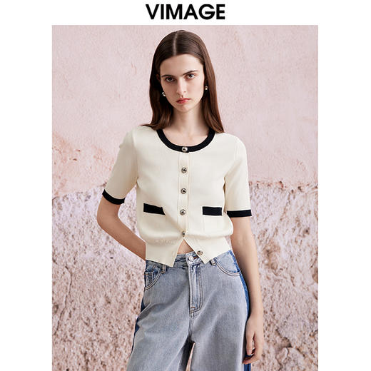 VIMAGE纬漫纪夏季新品时尚百搭撞色针织衫V2101714 商品图3