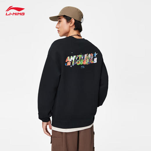 李宁卫衣男子套头卫衣2024春季圆领LOGO字母印花环保外套AWDU019 商品图2