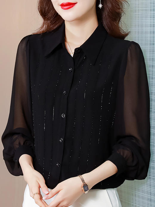 雀说 黑色雪纺衬衫女士装早春秋洋气上衣漂亮小衫衬衣4ZF-021910 商品图0