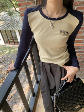 基础款撞色T恤 春款长袖T恤  时尚百搭 修身显瘦 韩国ins风