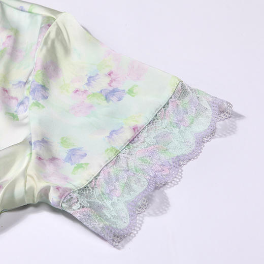 都市丽人好睡好眠春夏睡衣女冰雪丝印花家居服薄款短袖长裤女士丝质套装LH41B4 商品图6