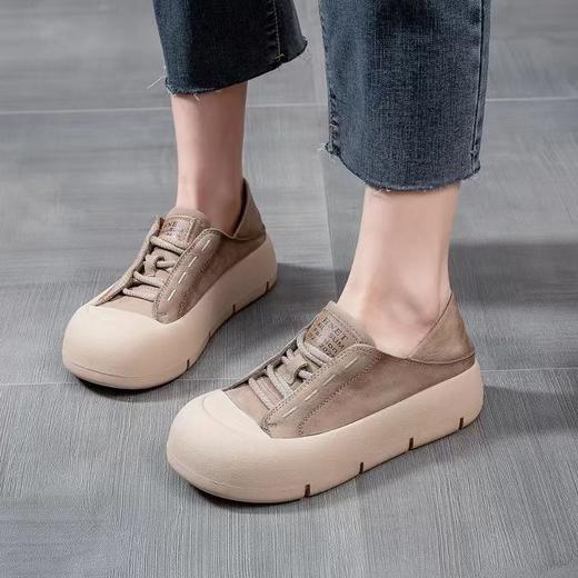 酷步奇2024复古真皮厚底松糕圆头女休闲鞋 商品图1