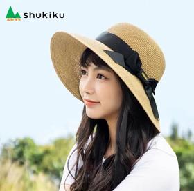 (包邮)shukiku女士蝴蝶结防晒草帽-卡其色