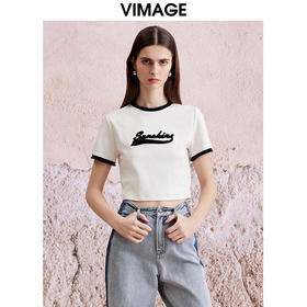 VIMAGE纬漫纪夏季新款时尚百搭打底舒适撞色短款T恤女V2102706