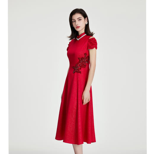 司歌喜庆礼服刺绣短袖连衣裙A891154X 商品图0